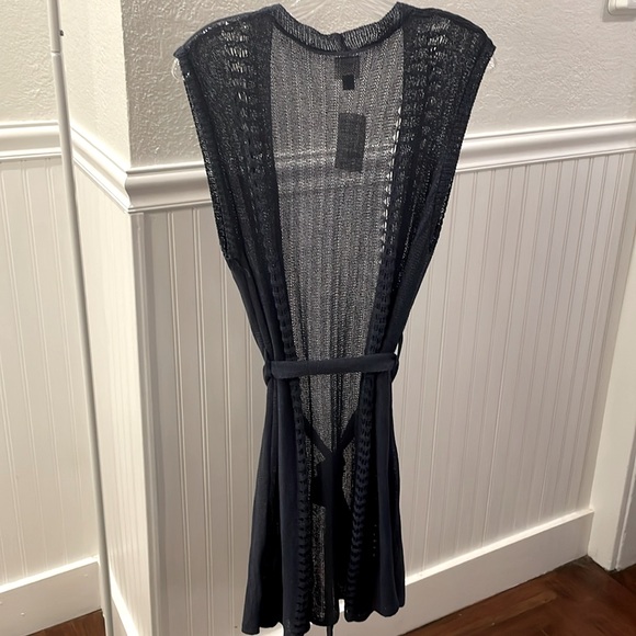 NWT Suzanne Betro Simple long sleeveless dark blue sweater coat with belt L/XL - Picture 4 of 5